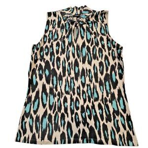 AUGUST SILK Women’s Silk Blend Animal Print Keyhole Top (Size Large)